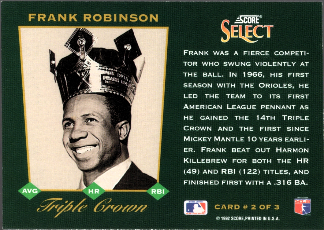 1993 Select Triple Crown #2 Frank Robinson back image