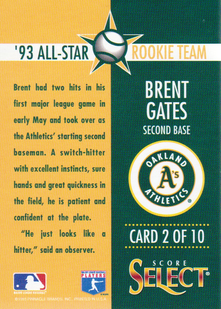 1993 Select Rookie/Traded All-Star Rookies #2 Brent Gates back image