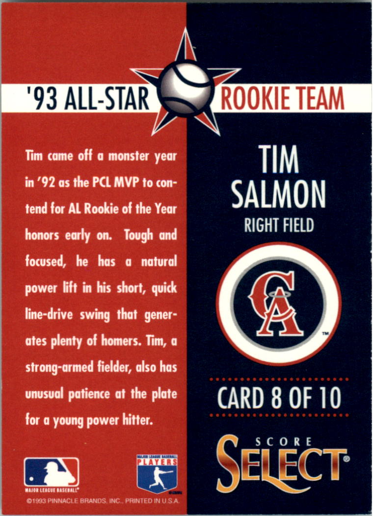 1993 Select Rookie/Traded All-Star Rookies #8 Tim Salmon back image
