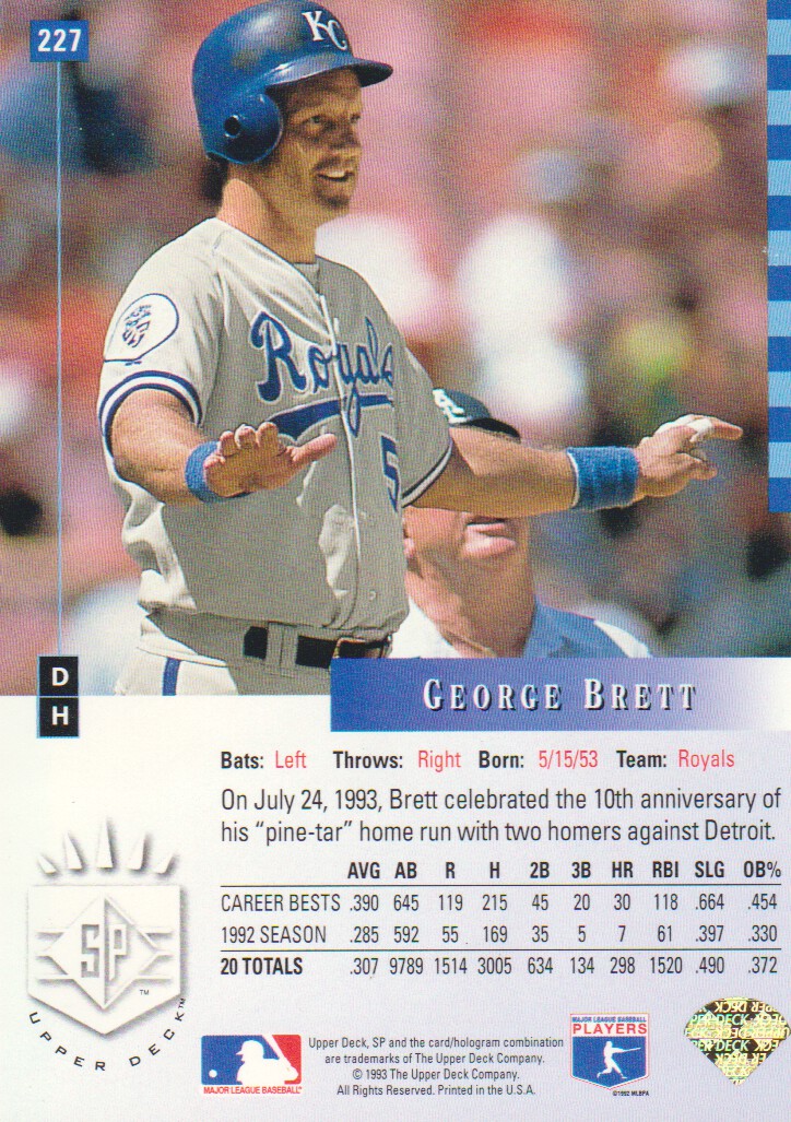 1993 SP #227 George Brett back image