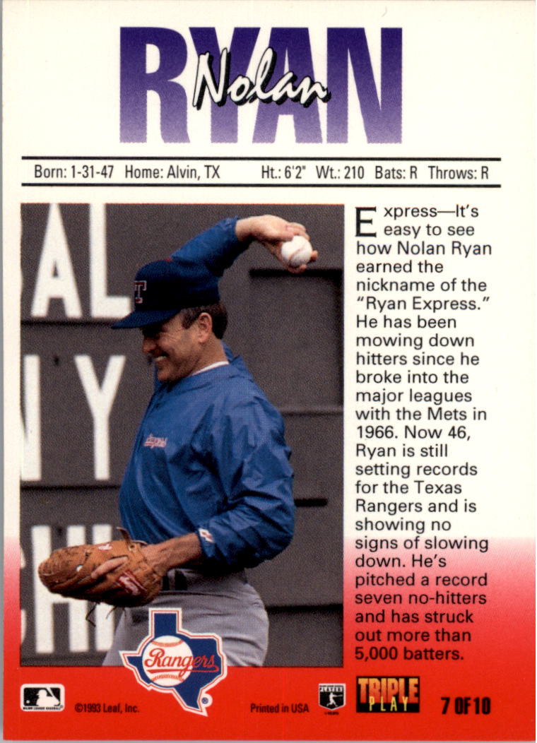 1993 Triple Play Nicknames #7 Nolan Ryan/Express back image