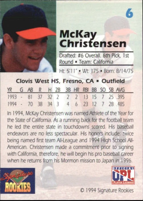 1994 Signature Rookies Draft Picks Signatures #6 McKay Christensen back image