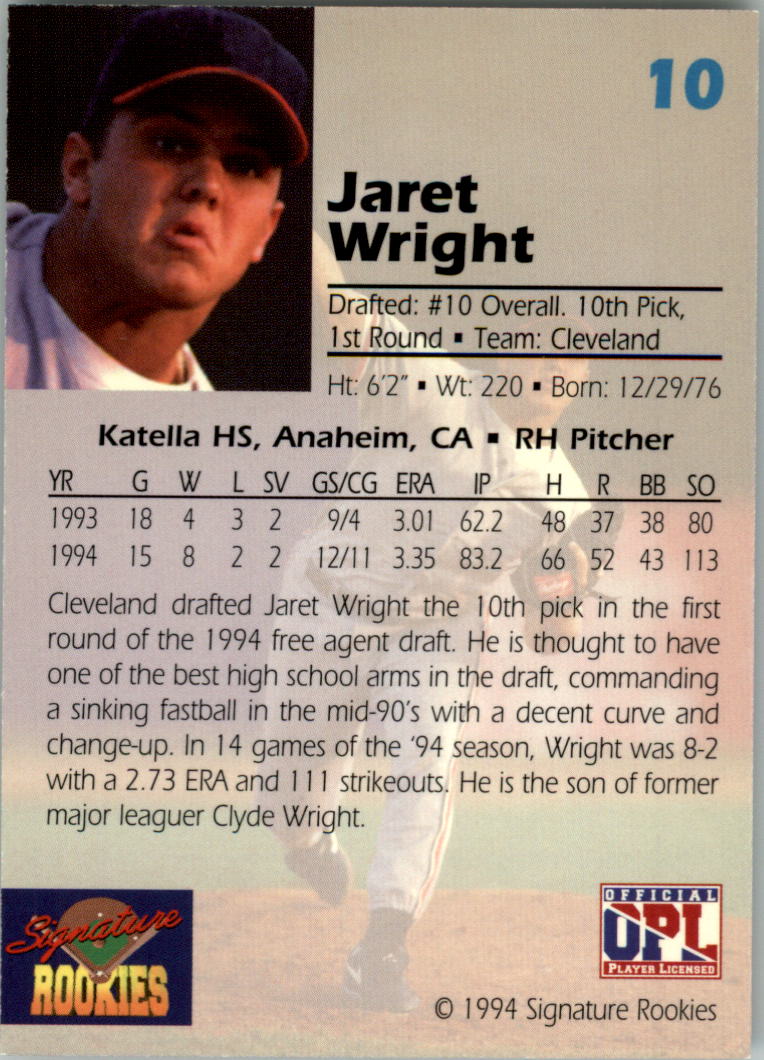 1994 Signature Rookies Draft Picks Signatures #10 Jaret Wright back image