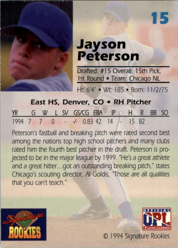 1994 Signature Rookies Draft Picks Signatures #15 Jayson Peterson back image