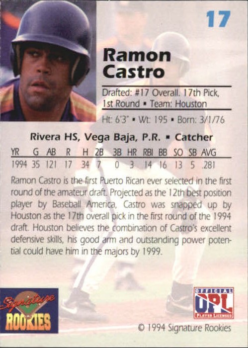 1994 Signature Rookies Draft Picks Signatures #17 Ramon Castro back image