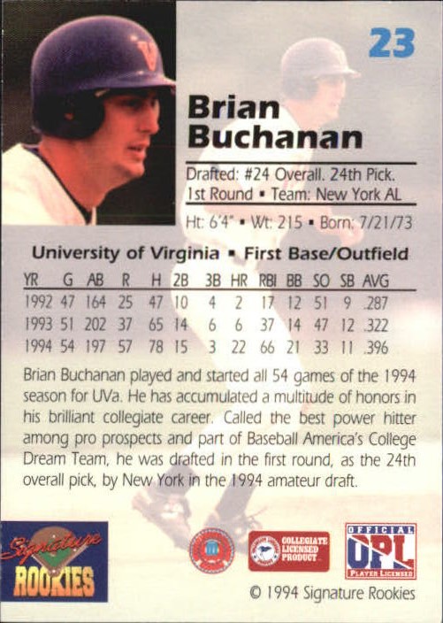 1994 Signature Rookies Draft Picks Signatures #23 Brian Buchanan back image