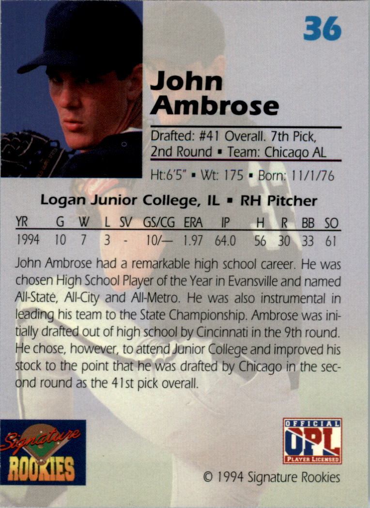 1994 Signature Rookies Draft Picks Signatures #36 John Ambrose back image