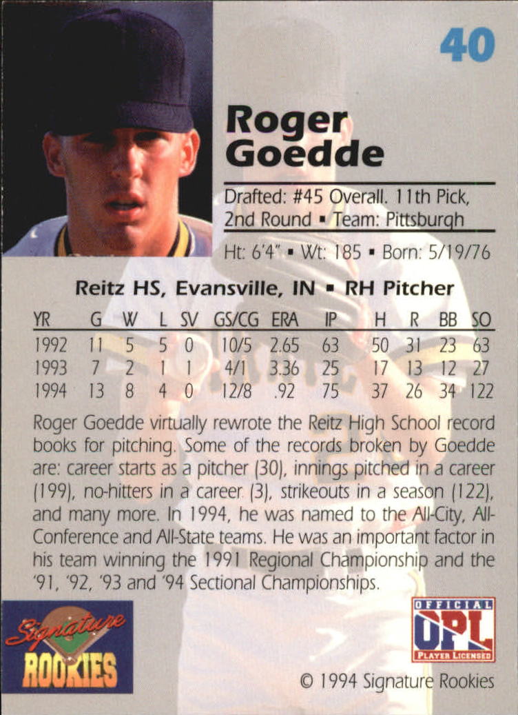 1994 Signature Rookies Draft Picks Signatures #40 Roger Goedde back image