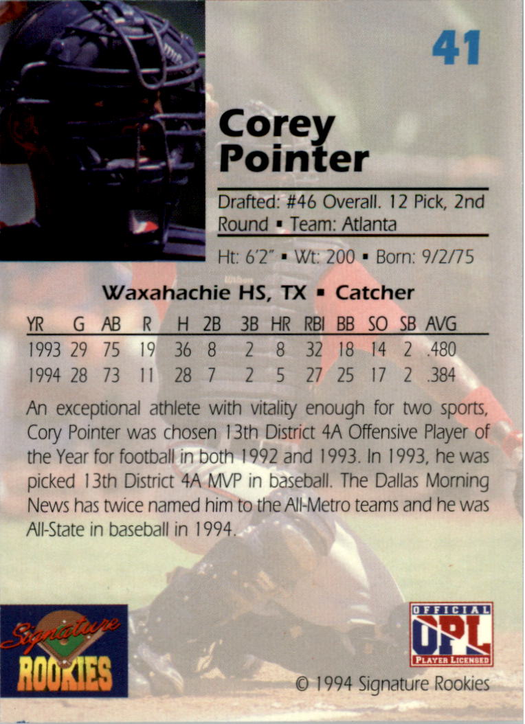 1994 Signature Rookies Draft Picks Signatures #41 Corey Pointer back image
