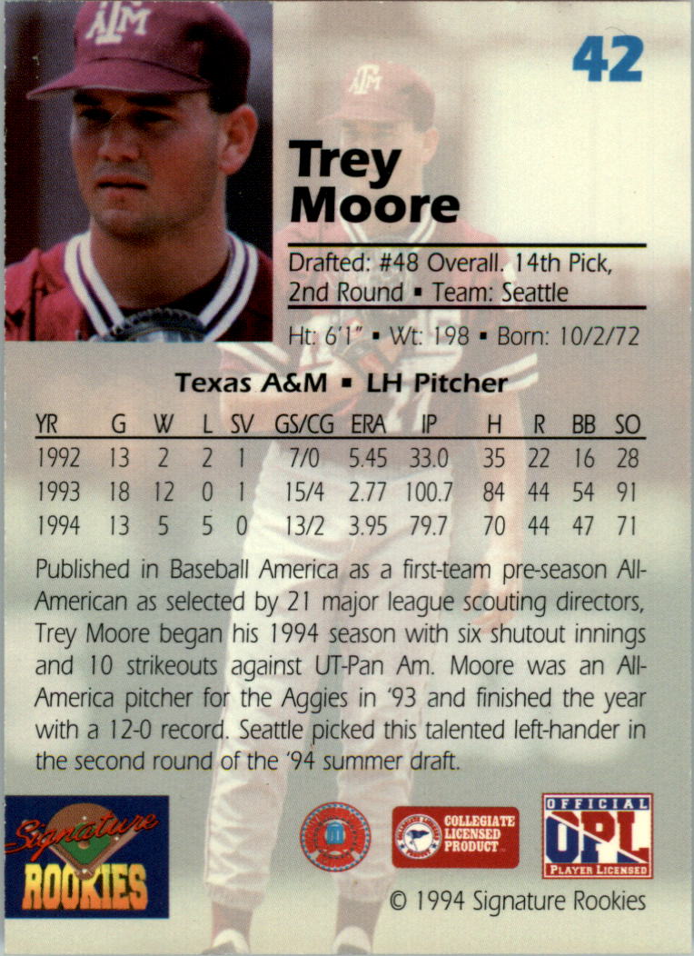 1994 Signature Rookies Draft Picks Signatures #42 Trey Moore back image