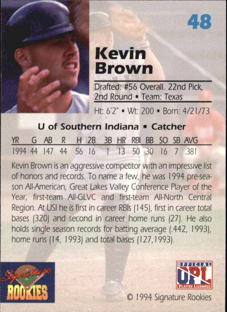 1994 Signature Rookies Draft Picks Signatures #48 Kevin L.Brown back image