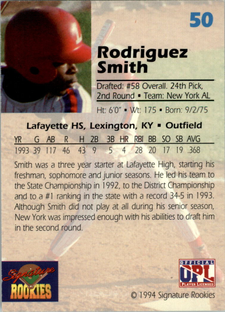 1994 Signature Rookies Draft Picks Signatures #50 Rodriguez Smith back image