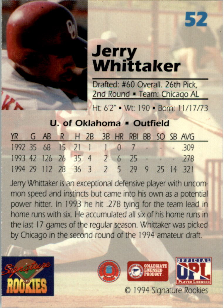 1994 Signature Rookies Draft Picks Signatures #52 Jerry Whittaker back image