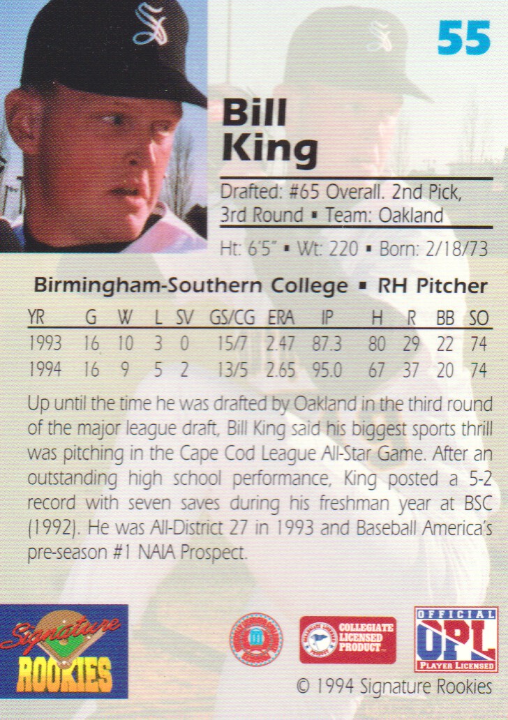 1994 Signature Rookies Draft Picks Signatures #55 Bill King back image