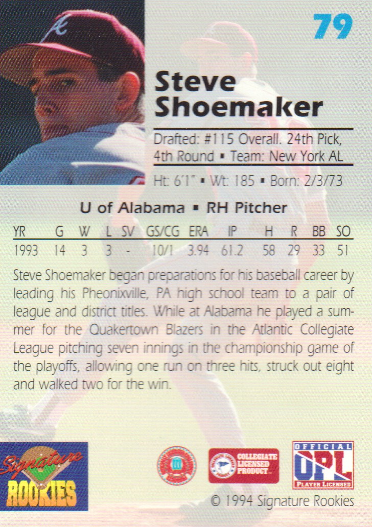 1994 Signature Rookies Draft Picks Signatures #79 Steve Shoemaker back image