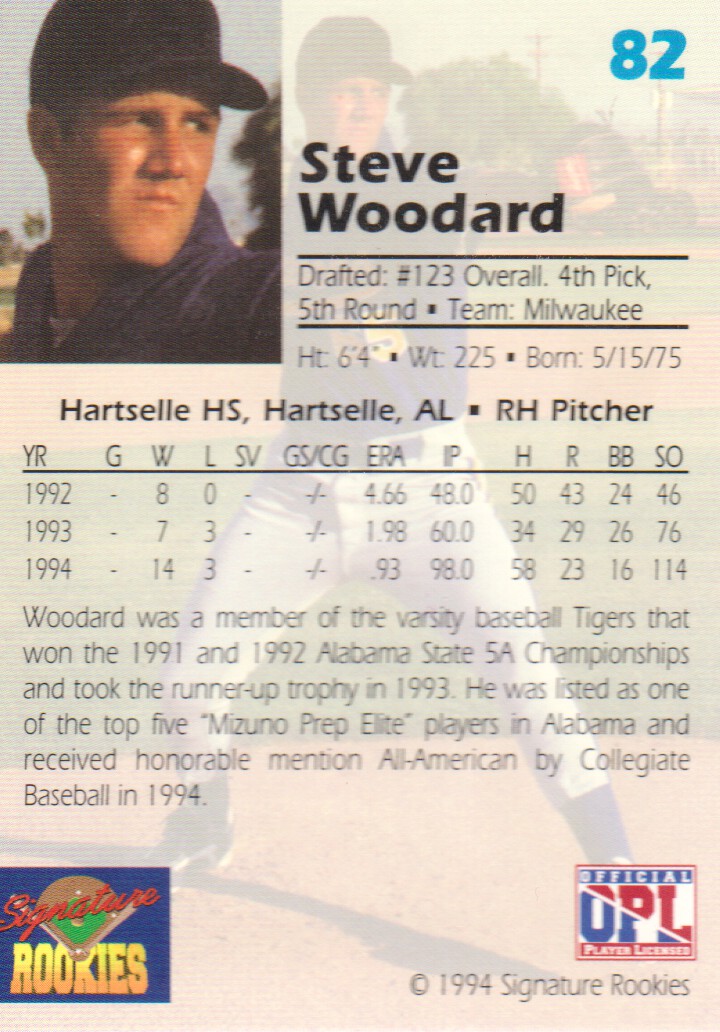 1994 Signature Rookies Draft Picks Signatures #82 Steve Woodard back image