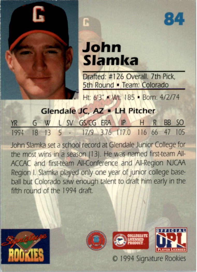1994 Signature Rookies Draft Picks Signatures #84 John Slamka back image