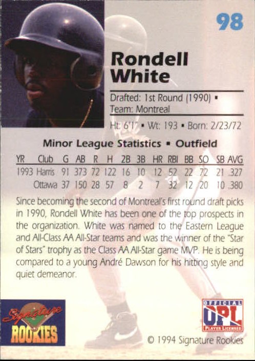 1994 Signature Rookies Draft Picks Signatures #98 Rondell White back image