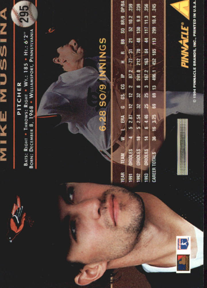 1994 Pinnacle Artist's Proofs #295 Mike Mussina back image