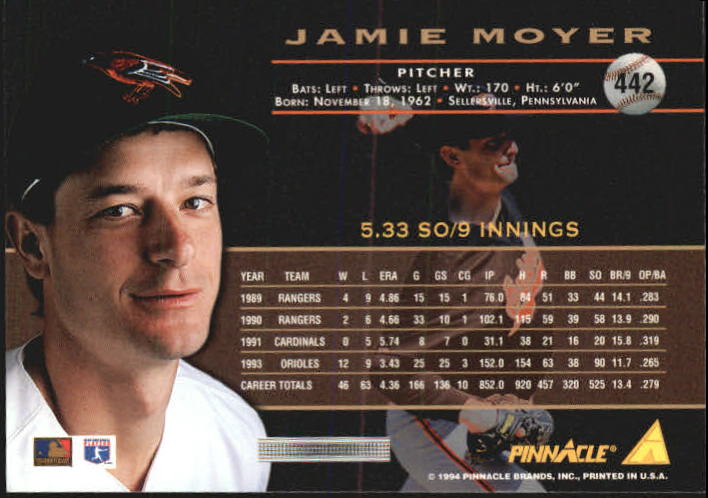 1994 Pinnacle Artist's Proofs #442 Jamie Moyer back image