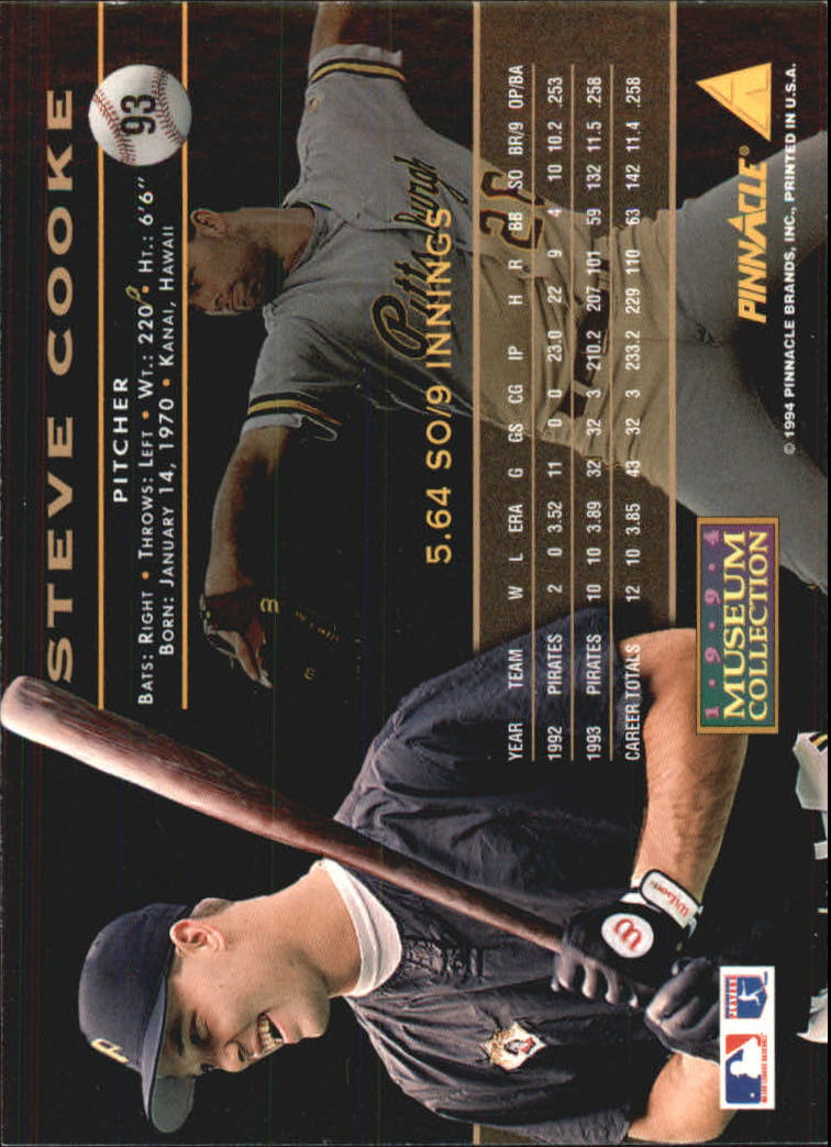 1994 Pinnacle Museum Collection #93 Steve Cooke back image