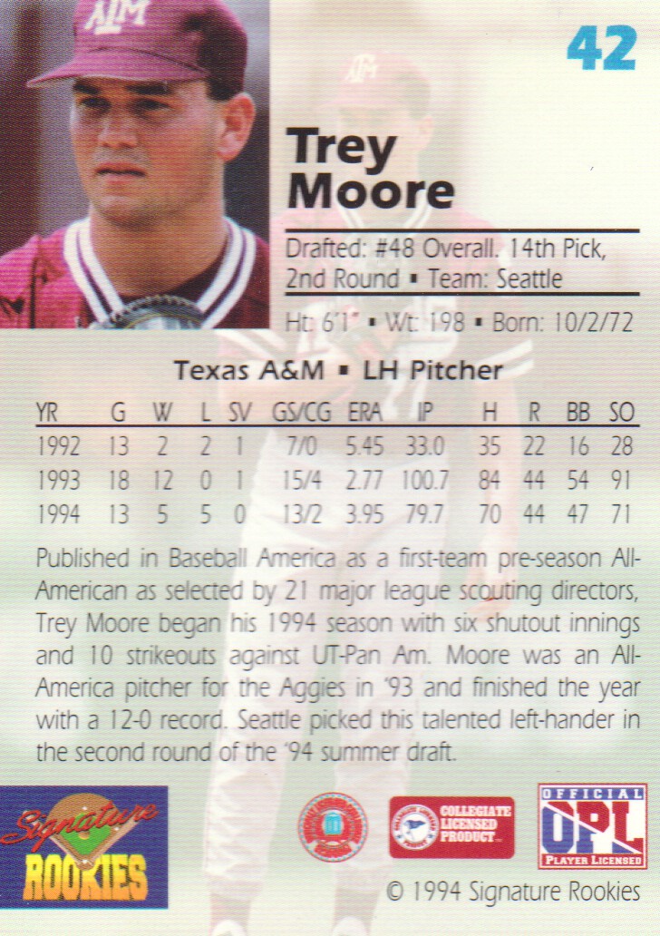 1994 Signature Rookies Draft Picks #42 Trey Moore back image