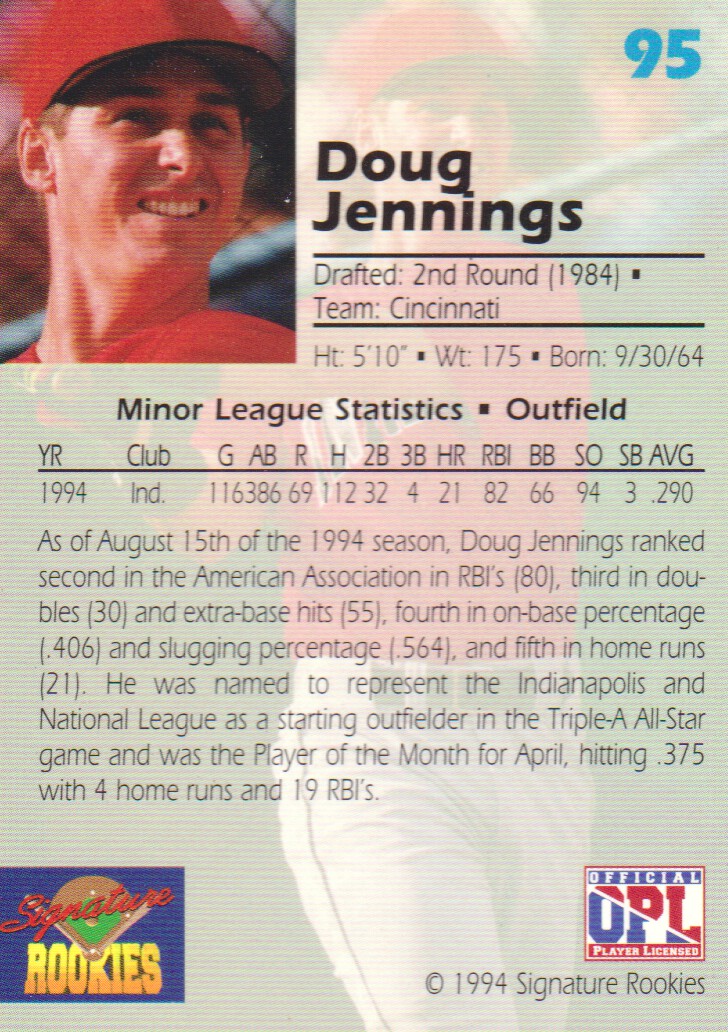 1994 Signature Rookies Draft Picks #95 Doug Jennings back image