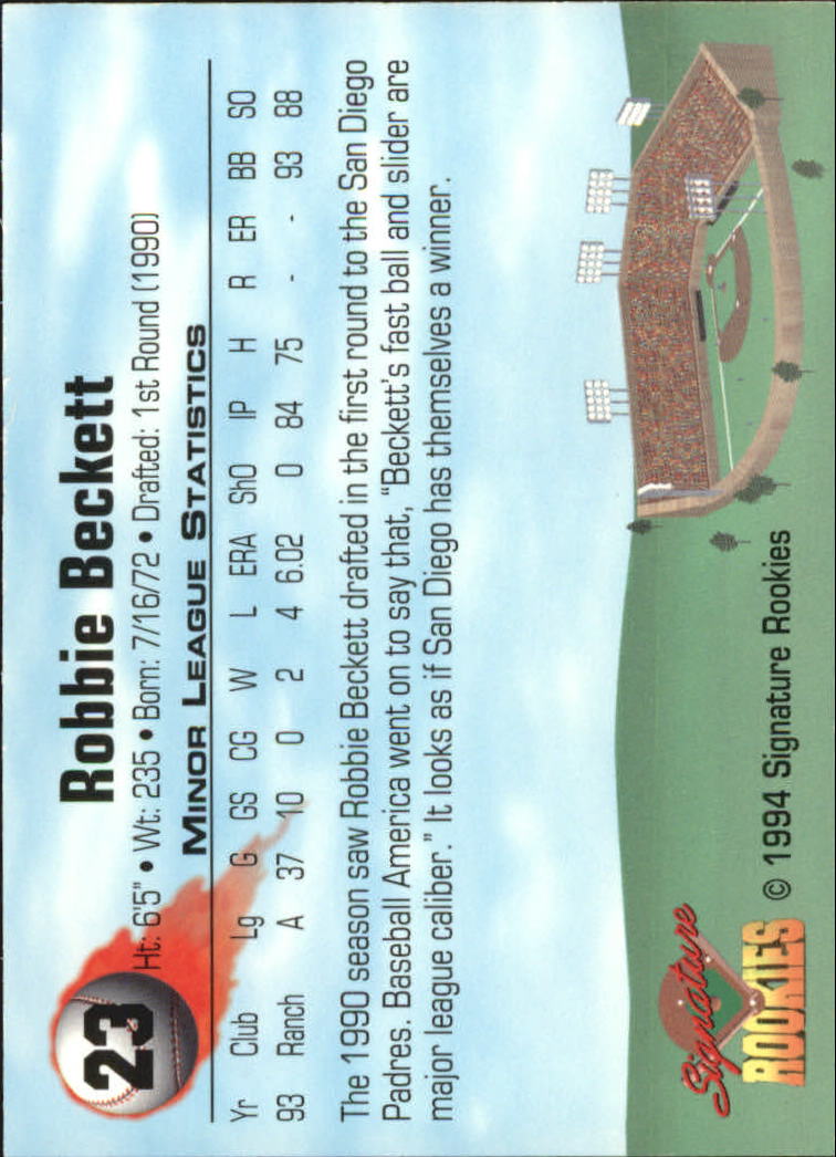 1994 Signature Rookies Signatures #23 Robbie Beckett back image