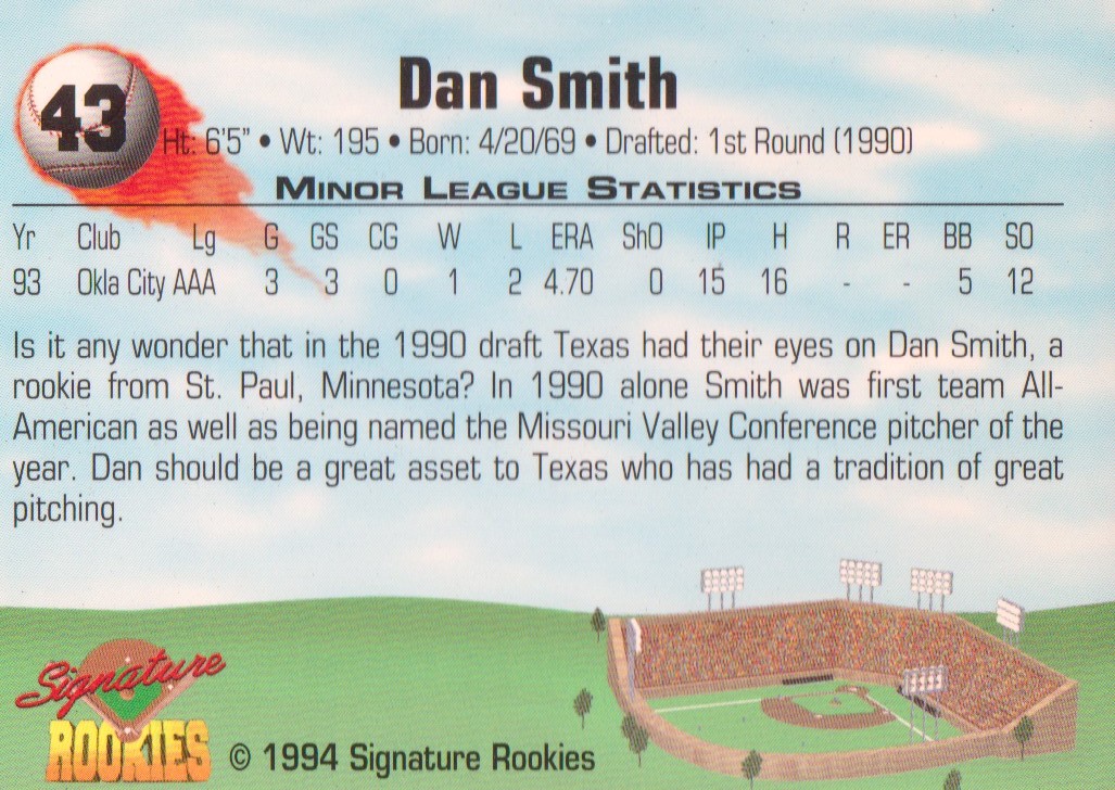 1994 Signature Rookies Signatures #43 Dan Smith back image