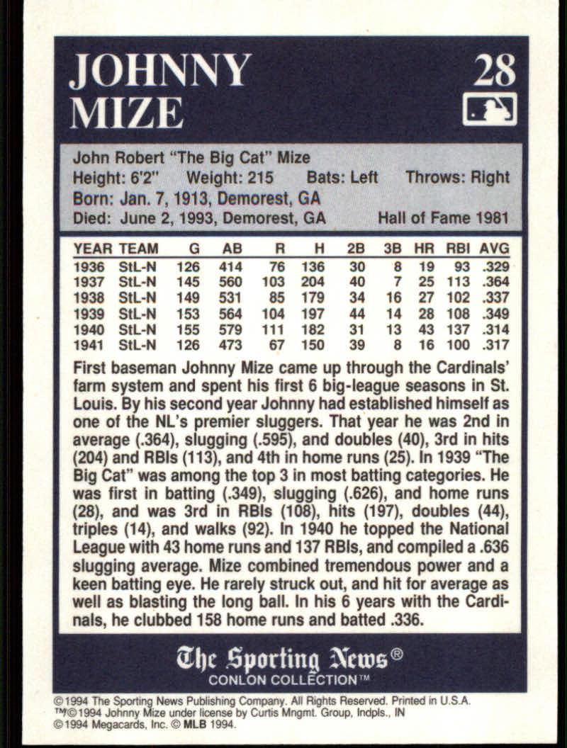 1994 Conlon TSN Baseball "Color Inserts" Cards - Picture 11 of 17