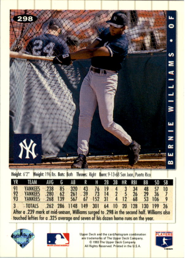 1994 Collector's Choice #298 Bernie Williams back image