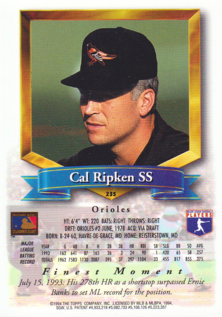 1994 Finest #235 Cal Ripken FIN back image