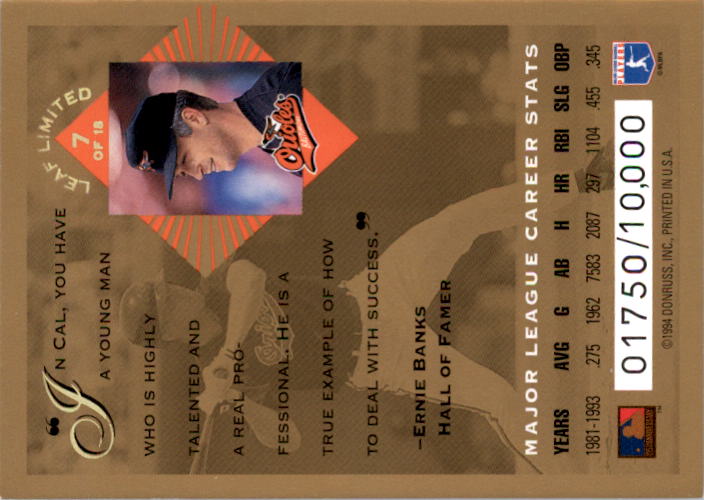 1994 Leaf Limited Gold All-Stars #7 Cal Ripken back image