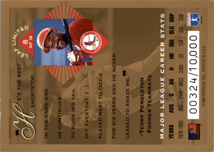 1994 Leaf Limited Gold All-Stars #8 Ozzie Smith back image