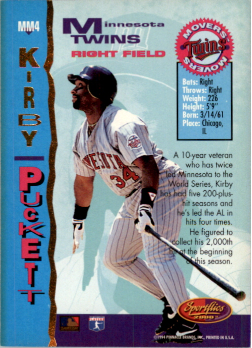 1994 Sportflics Movers #MM4 Kirby Puckett back image