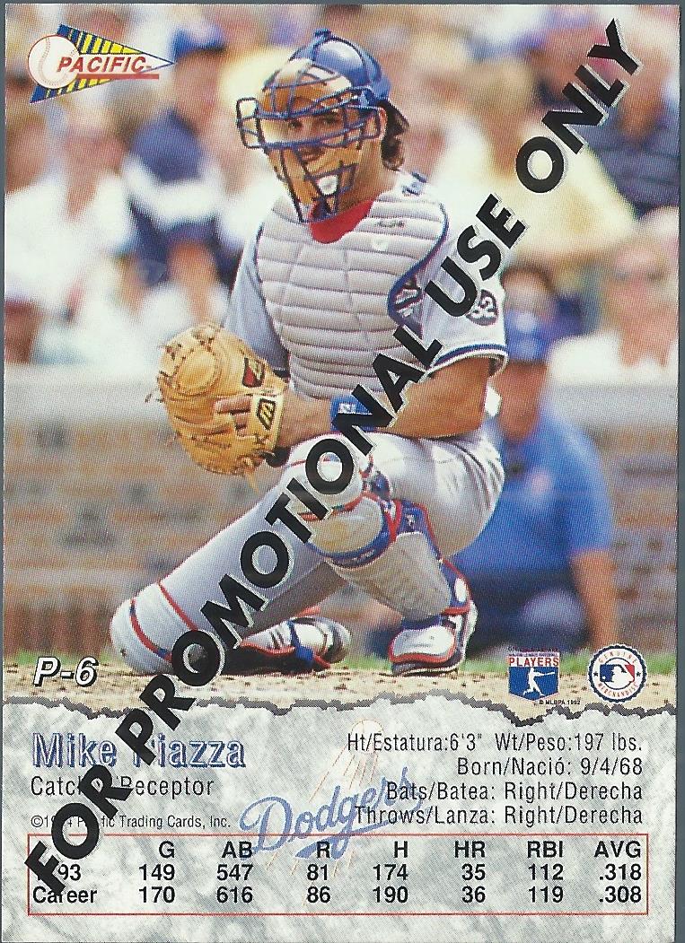 1994 Pacific Promos #P6 Mike Piazza back image