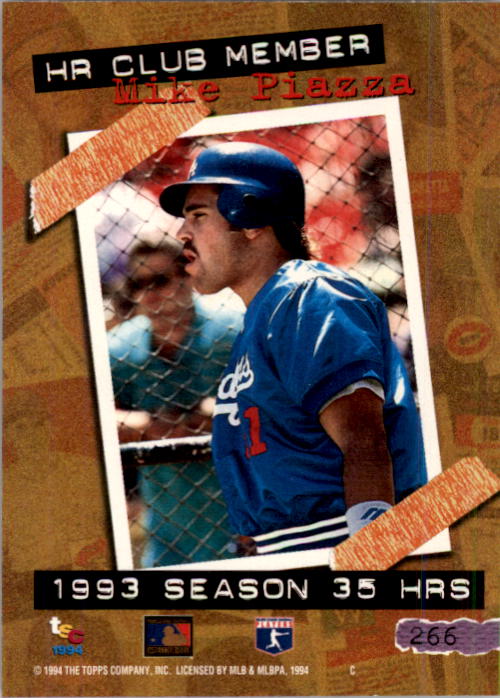 1994 Stadium Club Members Only Parallel #266 Mike Piazza HR back image