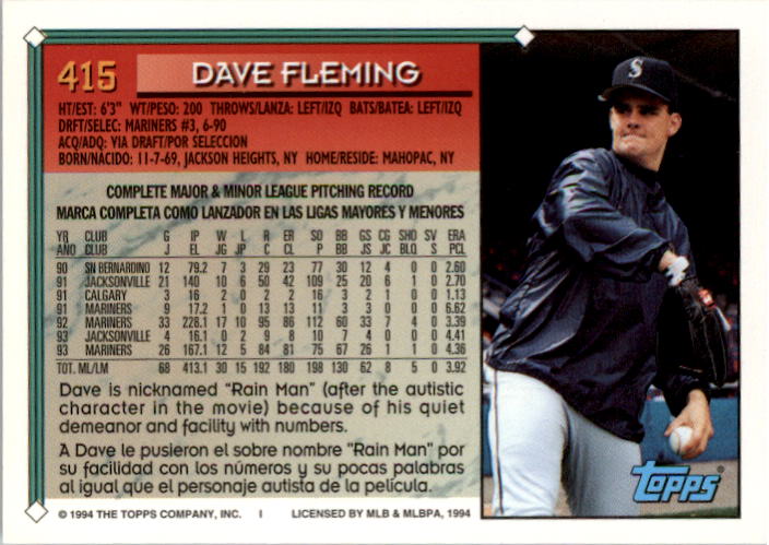 1994 Topps Spanish #415 Dave Fleming back image