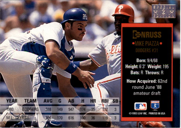 1994 Donruss Special Edition #2 Mike Piazza back image
