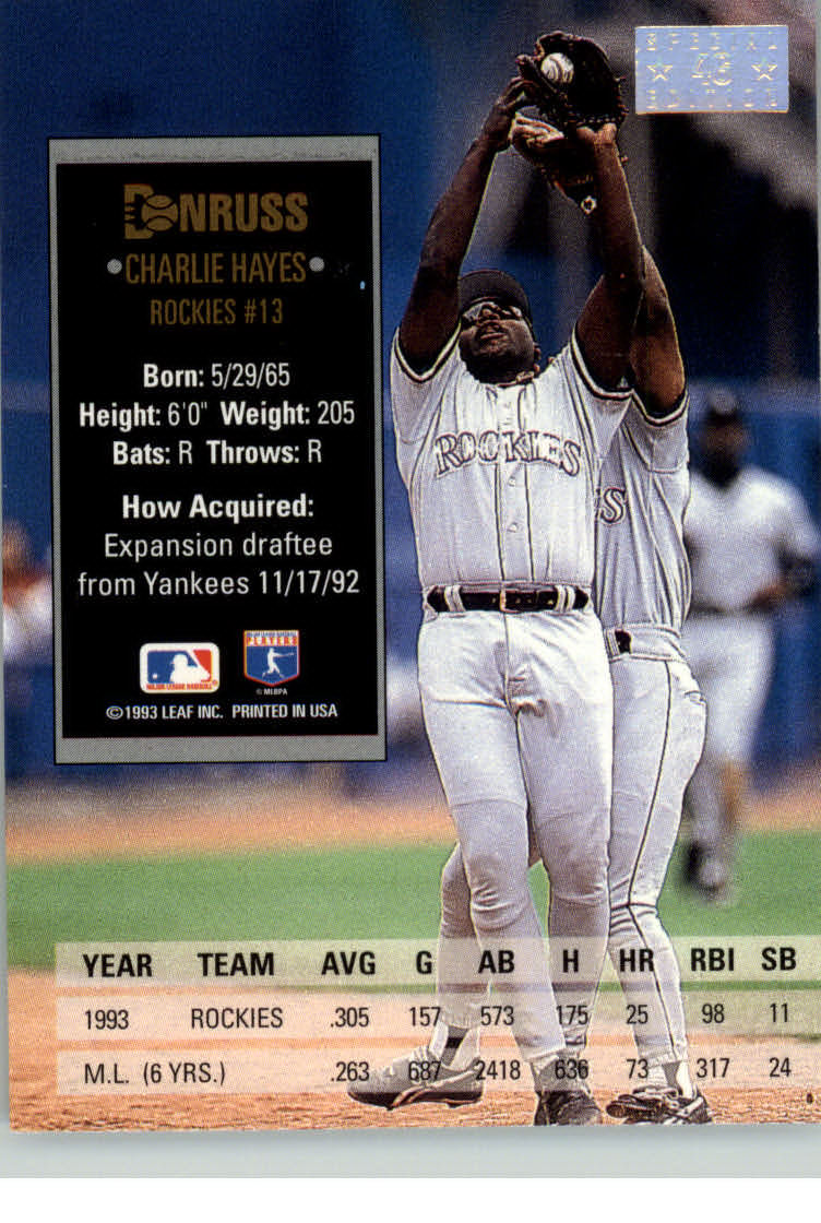 1994 Donruss Special Edition #46 Charlie Hayes back image
