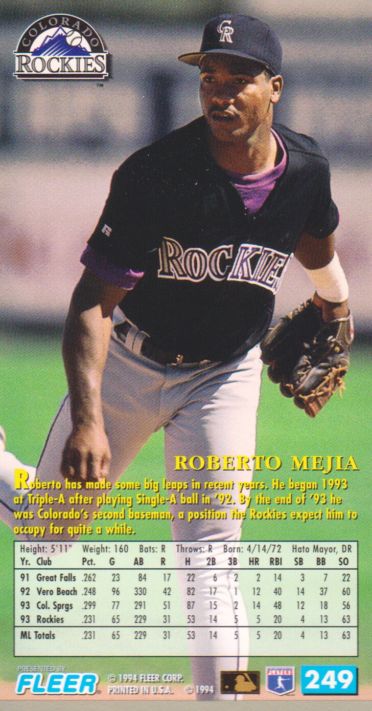 1994 Fleer Extra Bases #249 Roberto Mejia back image