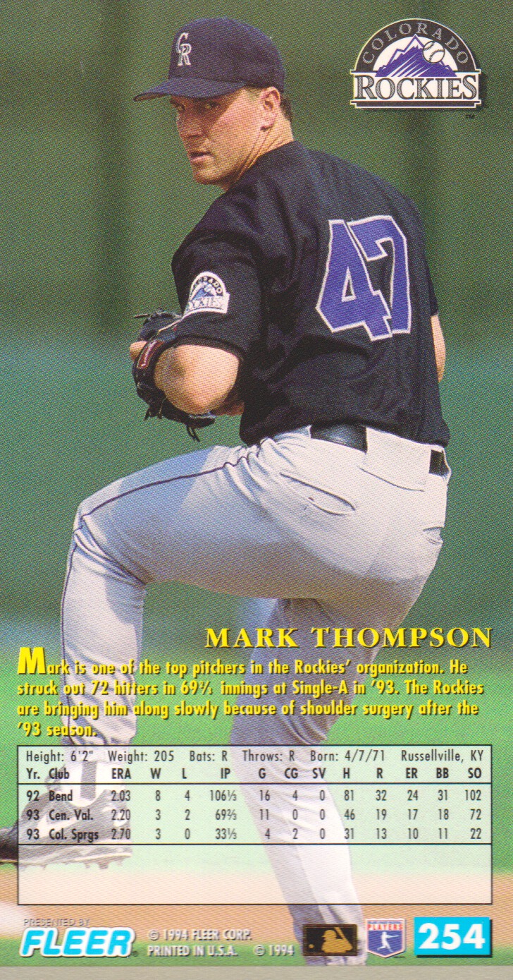 1994 Fleer Extra Bases #254 Mark Thompson back image