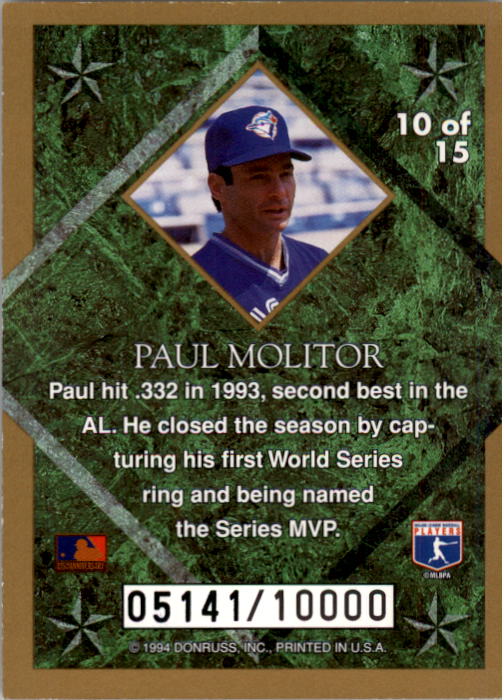 1994 Leaf Gold Stars #10 Paul Molitor back image