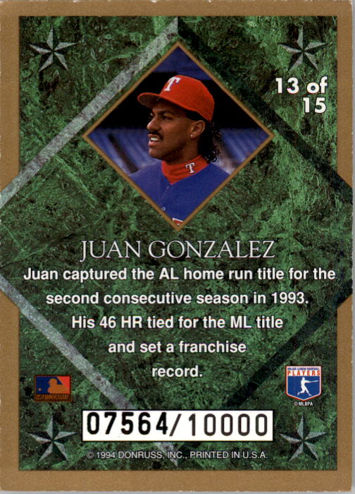1994 Leaf Gold Stars #13 Juan Gonzalez back image