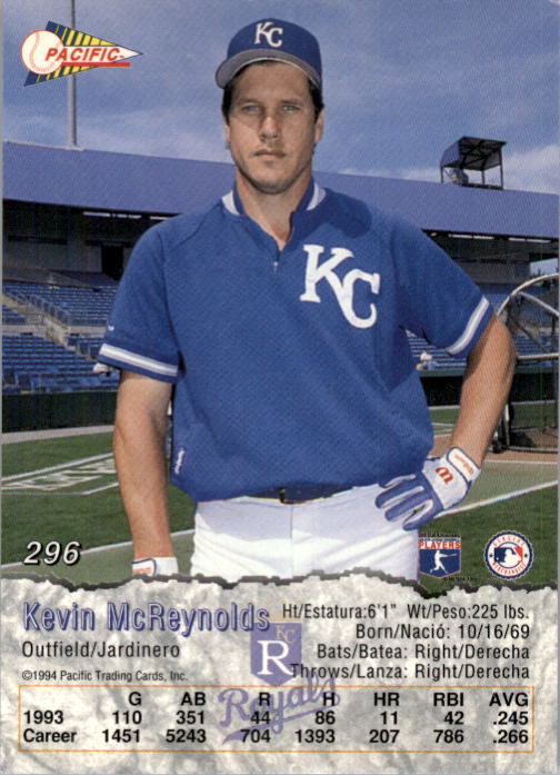 1994 Pacific #296 Kevin McReynolds back image