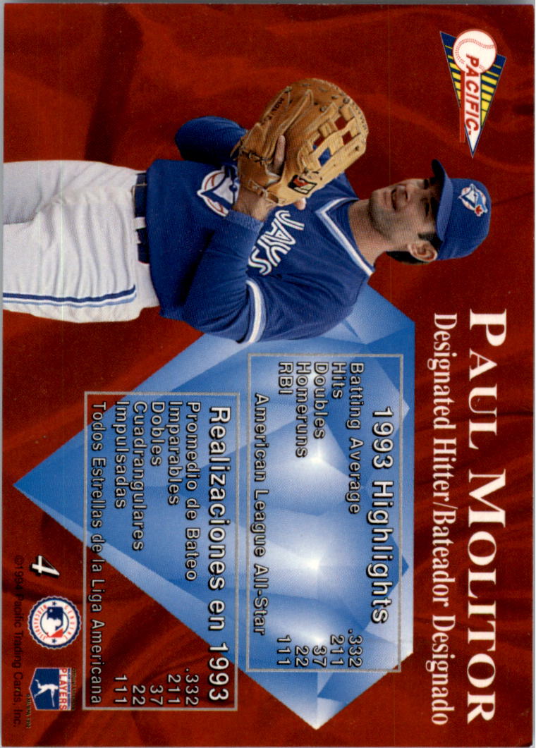 1994 Pacific Silver Prisms Circular #4 Paul Molitor back image