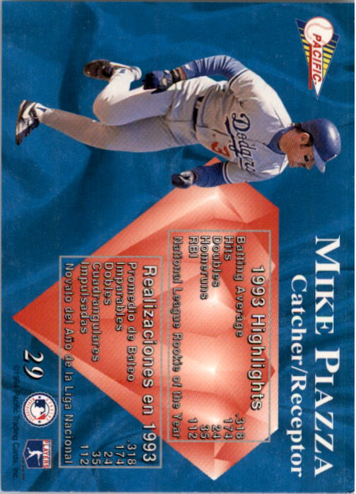 1994 Pacific Silver Prisms Circular #29 Mike Piazza back image