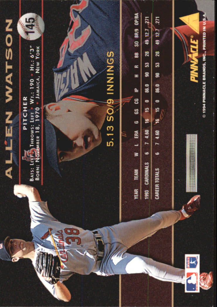 1994 Pinnacle St. Louis Cardinals Baseball Card #145 Allen Watson | eBay