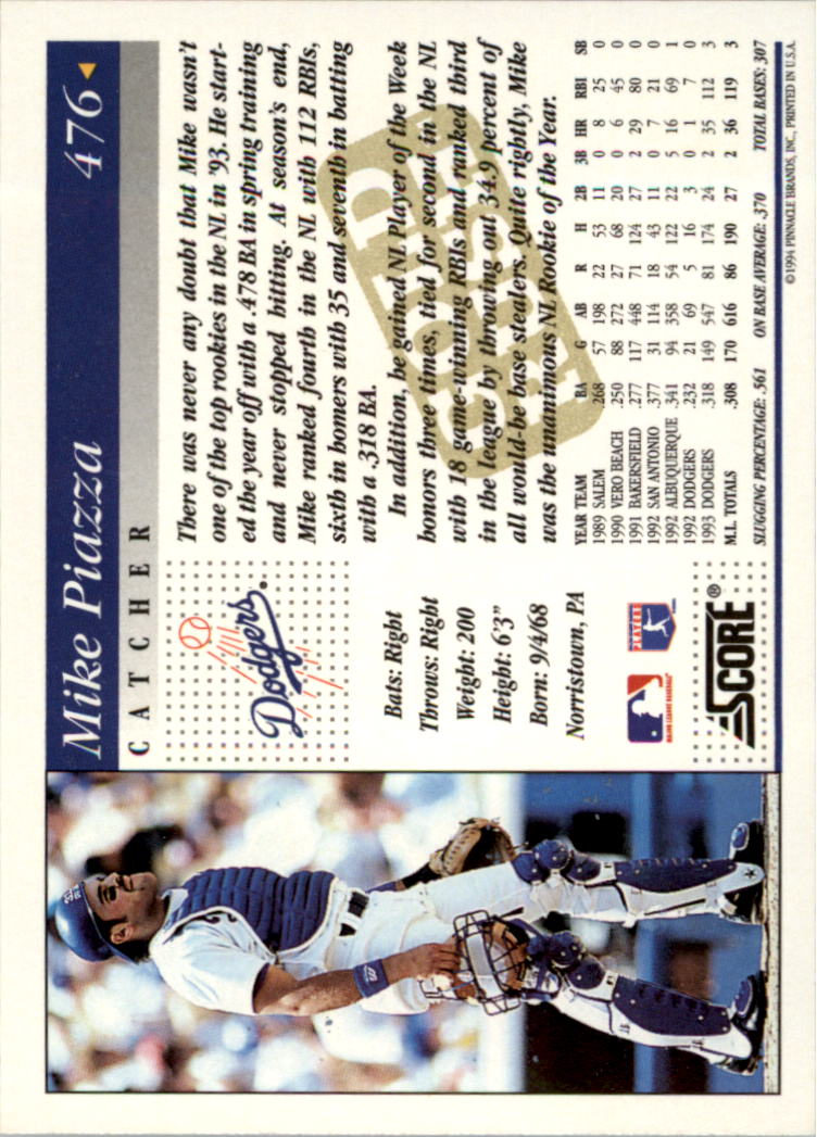 1994 Score Gold Rush #476 Mike Piazza back image