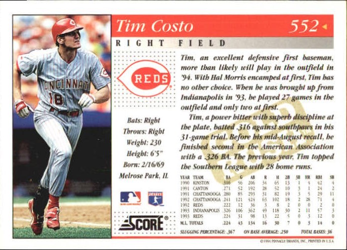 1994 Score Gold Rush #552 Tim Costo back image